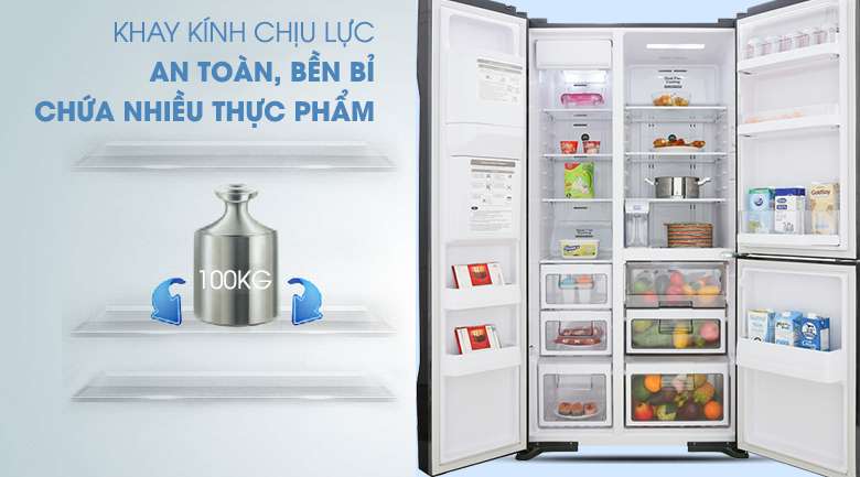 Khay chứa chịu lực bền bỉ, an toàn - Tủ lạnh Hitachi Inverter 584 lít R-FM800GPGV2 GBK