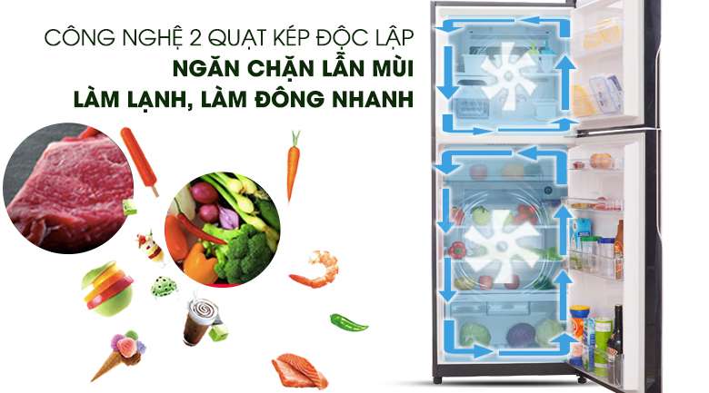 Hệ thống quạt kép làm lạnh hiệu quả - Tủ lạnh Hitachi Inverter 365 lít R-VG440PGV3
