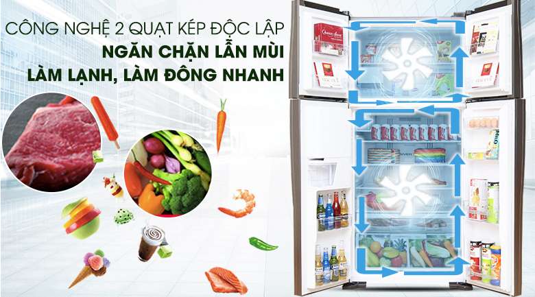Hệ thống làm lạnh độc lập chống lẫn mùi thực phẩm - Tủ lạnh Hitachi Inverter 540 lít R-W660FPGV3X GBW