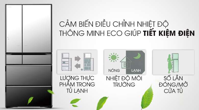 Cảm biến Eco tối ưu hóa năng lượng hiệu quả - Tủ lạnh Hitachi Inverter 722 lít R-X670GV (X)