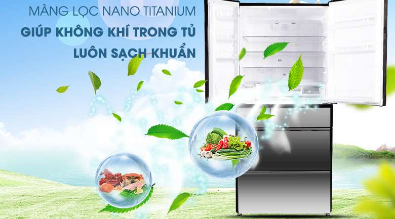 Kháng khuẩn khử mùi với  màng lọc Nano Titanium - Tủ lạnh Hitachi Inverter 722 lít R-X670GV (X)