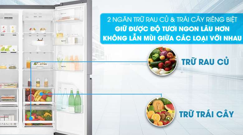 Ngăn trữ rau củ và trái cây riêng biệt - Tủ lạnh LG Inverter 626 lít GR-B247JS
