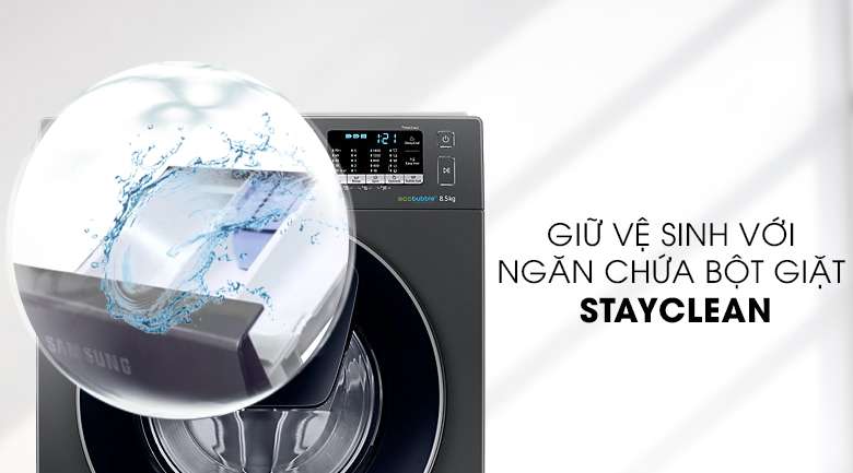 Ngăn chứa bột giặt StayClean - Máy giặt Samsung AddWash Inverter 8.5 kg WW85K54E0UX/SV