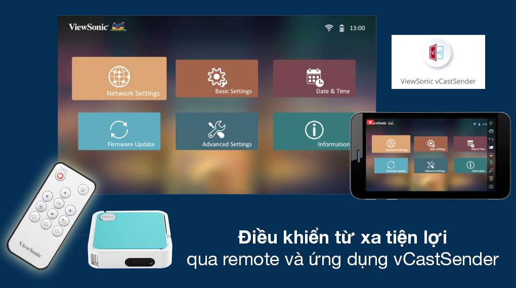 Máy chiếu Viewsonic M1 Mini Plus - Quản lý hoạt động máy chiếu qua điện thoại với ứng dụng vCastSender
