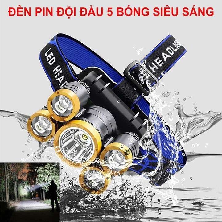 Đèn đội đầu 5 bóng siêu sáng sạc pin - 674 9