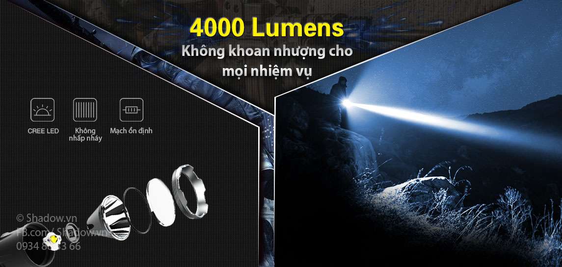 Đèn pin KLARUS XT21X 4000 lumen pin 21700 công tắc kép phản ứng nhanh