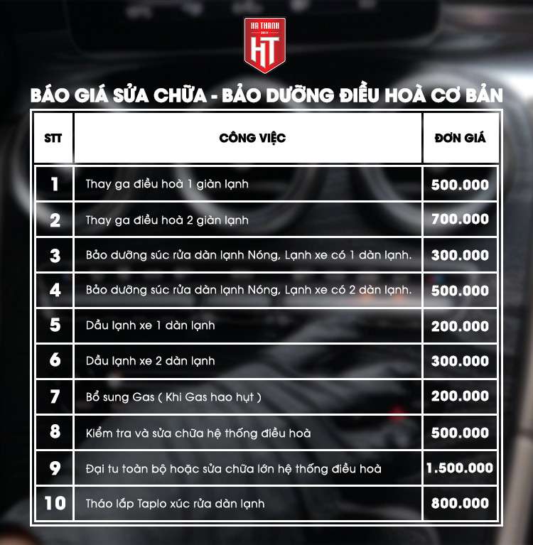 {Báo giá} Sửa chữa điều hòa ô tô chuyên nghiệp